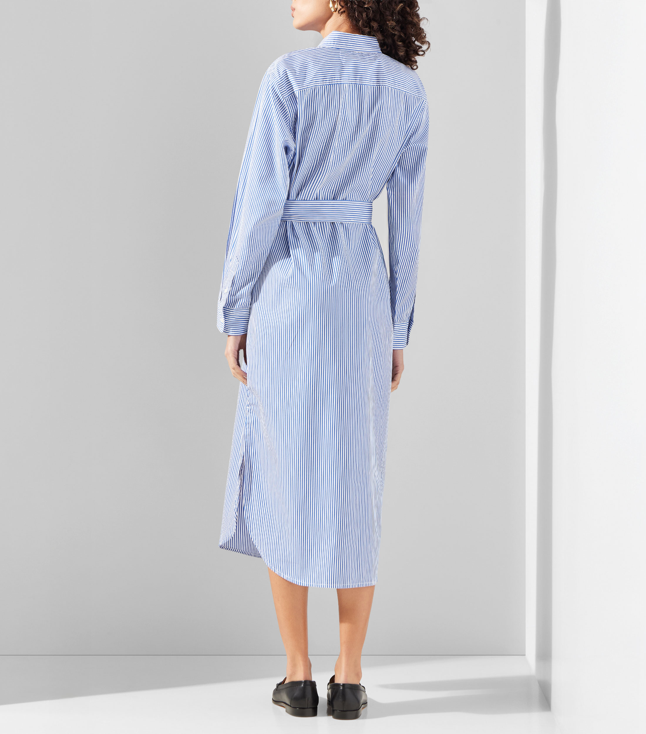 Vestido largo manga larga con rayas Mujer